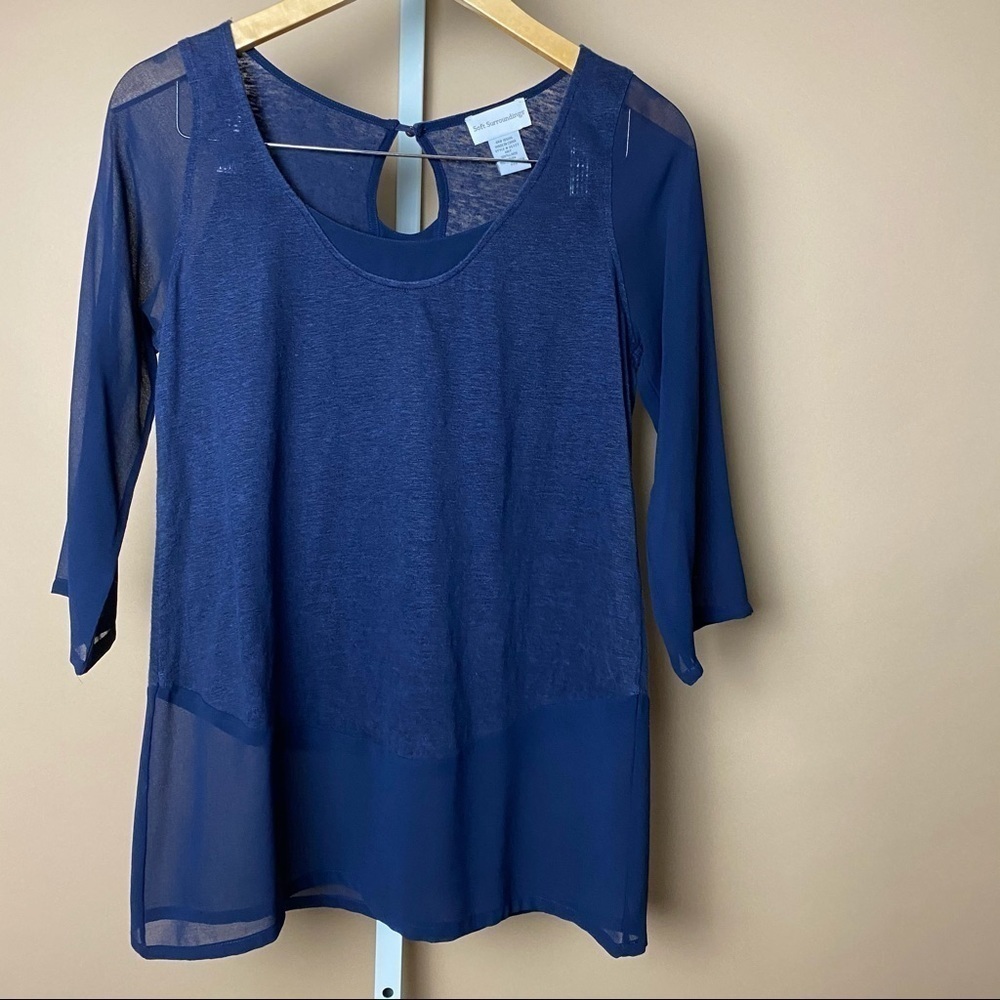 Anthropologie Soft Surroundings Size XS Petite Linen 3/4 Sleeve Tunic Top Boho